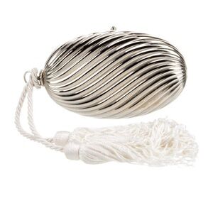 ISO Saks Fifth Avenue Metal Evening Bag Clutch Wristlet Fringe Rope